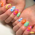 24pcs Sweet False Nail Sets Macarons Design Oval Press on Fake Nails Art Summer Datachable Almond Nails Tips