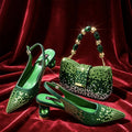 Slingback Heels Matching Clutch Bag Set Women Luxury Crystal Pointed Shoes for Wedding Evening Party
