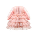 Children Layered Dress for Spring Girls Wedding Dress Lace Lantern Sleeve Princess Party Kids Clothes 1-