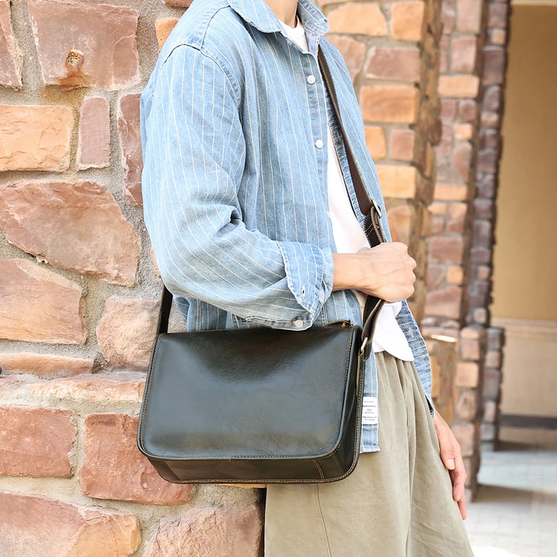 Genuine Leather Small Messenger Bag for Men Business Work Casual Crossbody Bags Leather Shoulder Bag