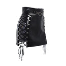 Black leather skirt with lace-up front design on a white background, Obroi