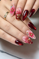 Gradient Purple Finger Nails Short Almond Wearable Press on Nails Tips with Gilded French Stick on Nail