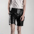 Men's Black Leather Shorts Male Casual Stretch Short Cargo Straight Pants