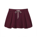 Women Pleated Drawstring Front Zipper Mini Skirt Female Chic Lady Skirts
