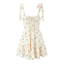 Women Beige Strawberry Tie Bow Strap Dress Cross Swing Cake