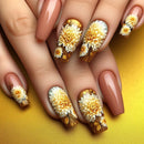 Sweet Nails Butterfly Flower Acrylic Nail Glitter Glossy False Nail Full Cover Autumn Press on Nails Tips