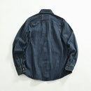 Retro Striped Denim Men's Casual American Thin Outerwear Top Stand Fit