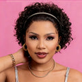 Woman with styled hair and jewelry against a pink background, Obroi