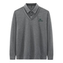 Spring Fall Men Retro Basic Polo Shirt Long Sleeve Solid Simple Casual Loose Tops
