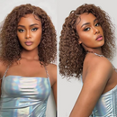 Two views of a woman with curly hair wearing a metallic dress against a plain background, Obroi