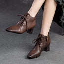 Women Boots Retro Summer Hollow Heels Natural Leather Ankle Breathable Shoes