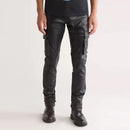 Leather Men Slim Cargo Pants Stretch Trousers Motorcycle Pant