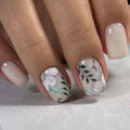 Sping Summer Flower Fake Nails with Green Square False Nails Wearable Acrylic Finished Press on Nails