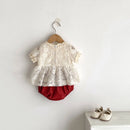 Baby Girl Summer Outfit Set Girls Summer Hollow Lace Top+baggy Pants Two-piece Set