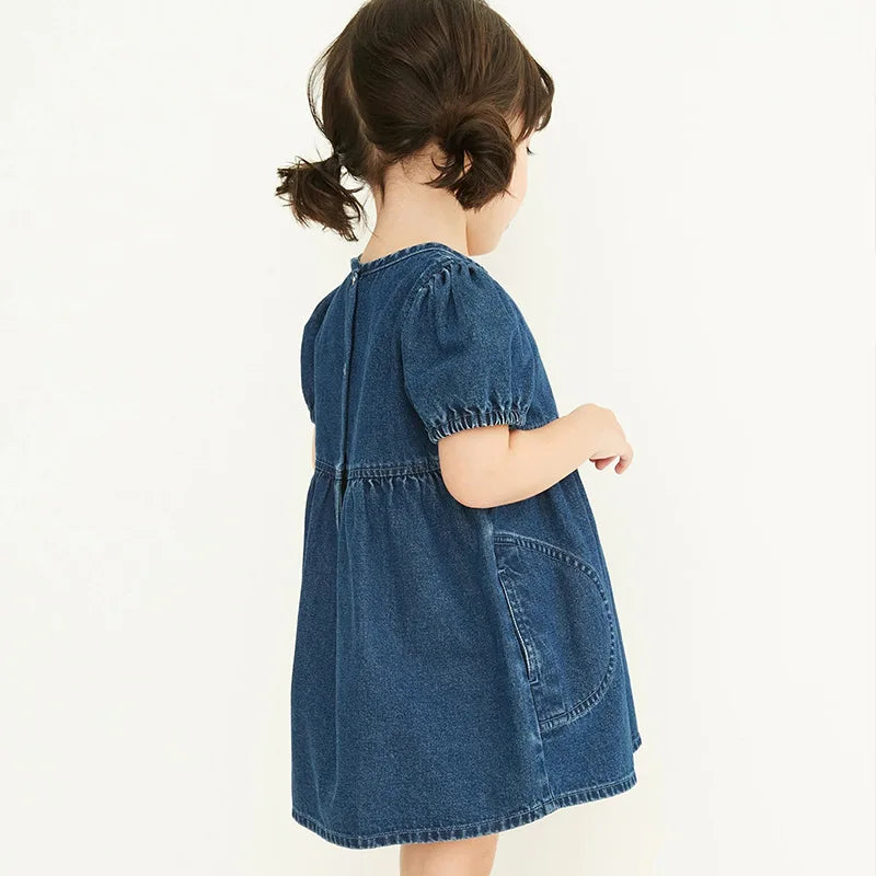 Girls Denim Dress Children Casual Dresses Solid Dress Kids Clothes