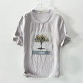 New linen embroidered round neck t-shirt men print-double-fish men t shirts short sleeve solid white tshirt mens camiseta tops