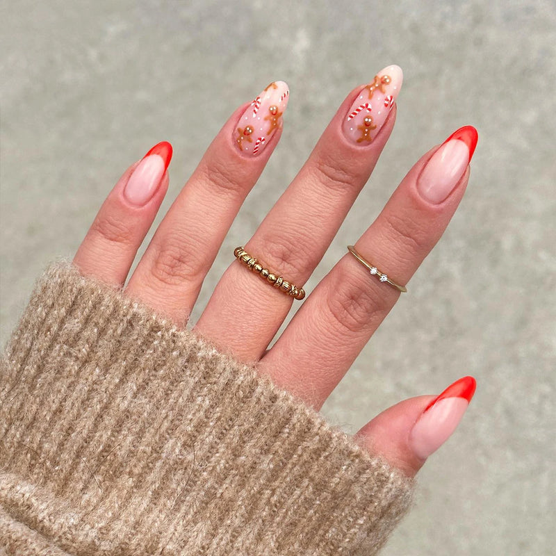 Women Girls Medium Almond Stripes Full Coverage Wearable Press on Nail Art