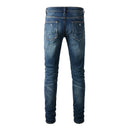 Men Classic Stretch Denim Jeans Tapered Pants Casual Ripped Trousers
