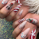 Medium long nails for Chirstmas Square almond tips christmas tree snowflake gift snowman press on nail