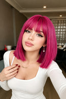 Short Straight Bob Wigs Pink Natural Hair Wig with Bangs for Women Cosplay Cute Wig