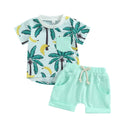 Toddler Infant Boy Summer Clothes Suits Beach Style Tree Sleeve Crew Neck T-Shirts and Elastic Waist Shorts 2Pcs Set