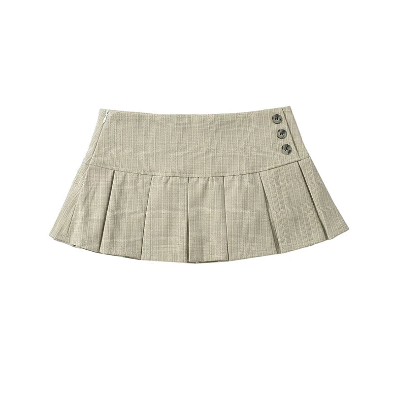 Retro Pleated Mini Skirt Women Summer Skirts