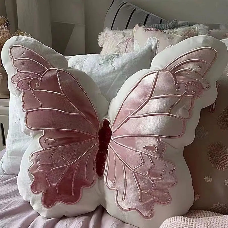 Rural Girl Heart Butterfly Pillow Cute Original Pillow Soft Pink Butterfly Pillow Bedhead Pillow