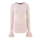 Women Knit Mini Dress Round Neck Flared Side Ruched Bodycon Sweater Dress Autumn