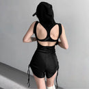 Sleeveless Jumpsuit Shorts Women Spring Summer Slim Fit Drawstring Shorts Hooded Playsuit