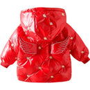 Girl's Thicked Warm Cotton Jacket Autumn Winter Glossy Hooded Coat Baby Girls Princess Cotton-padded Outerwear