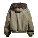 Spliced Hooded Cargo Padded Jacket Men Winter Casual Retro Removable Hat Thick Outerwear Man