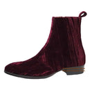 Red Velvet Chelsea Boots Designer Side Zipper Men's Boots Handmade Men Boots