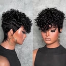 Side-by-side comparison of a woman with curly black hair against a gray background, Obroi