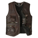 Autumn Winter Leather Vest Men Waistcoat Steampunk Sleeveless Motorcycle Jackets Casual Multiple Pockets Coat