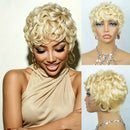 Pixie Cut Wigs For Women Short Bob Wig With Bangs Layered Pixie Cut Loose Curly Wigs Human Hair