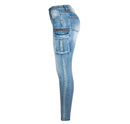 Women Jeans Slim Pants Multi Bag Women Slim Pants Women Trousers Blue