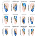 Almond Press on Nails Medium Fake Nails Pink Acrylic False Nails with Blue Marbling Designs