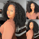 Woman with curly hair styled in a wig, shown from different angles, Obroi