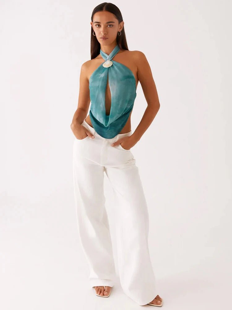 Tank Tops Women Pullover Vest Summer Hollow Out Off-shoulder Sleeveless Backless Crop Top