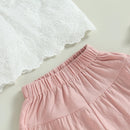 Summer Kids Baby Girls Outfit Solid Sleeveless Lace Tops and Elastic Casual Wide Leg Pants Clothes Set