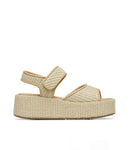 Summer Platform Sandals Ladies Outdoor Crystal Square Buckles Sand Color Raffia Wedge Sandal for Women