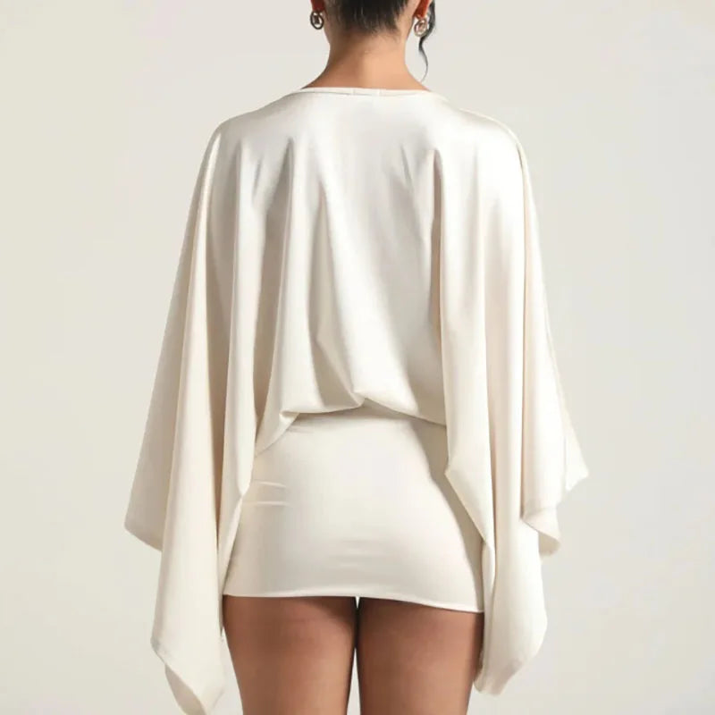 Dresses Woman Spring Solid Elegant Commute Lady Dress Autumn Long Sleeve Satin Mini Dress