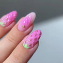 24pcs Strawberry False Nails Gradient Purple Fake Nails Full Cover Wearable Ins Short Round Press on Nails for Girls