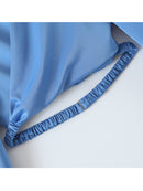 Autumn Blue Short Blouses Women Crop Top Casual Chic Office Ladies Pullover V-neck Long-Sleeved Loose Drape Shirt