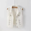 Spring Autumn Women Denim Vest Jacket Waistcoat White Black Vest Female Short Sleeveless Jacket Women Coat Tops