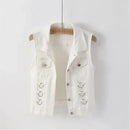 Spring Autumn Women Denim Vest Jacket Waistcoat White Black Vest Female Short Sleeveless Jacket Women Coat Tops