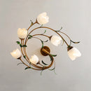 Nordic Room Apartment Chandelier Floral Wedding Pastoral Green Leaf Flower Glass Led Pendent Lamp