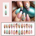 24pcs Press on Nails Sweet Pink Flowers Rabbit Print Fake Nails Full Cover Wearable Fresh Spring