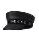 Leather Beret Versatile Belt Buckle Octagonal Hat Street Flat Top Hat