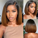 Ombre Brown 13x4 Lace Frontal Human Hair Wigs Straight Bob Wigs Pre Plucked Human Hair Wigs For Women Daily Use